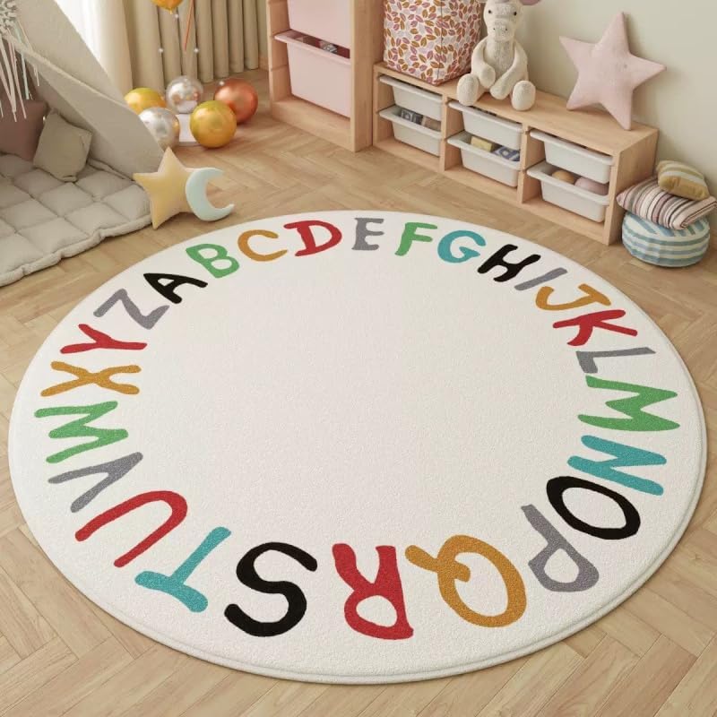 Poowe ABC Round Kids Rug Children Educational Rugs,Faux Wool Alphabet ...