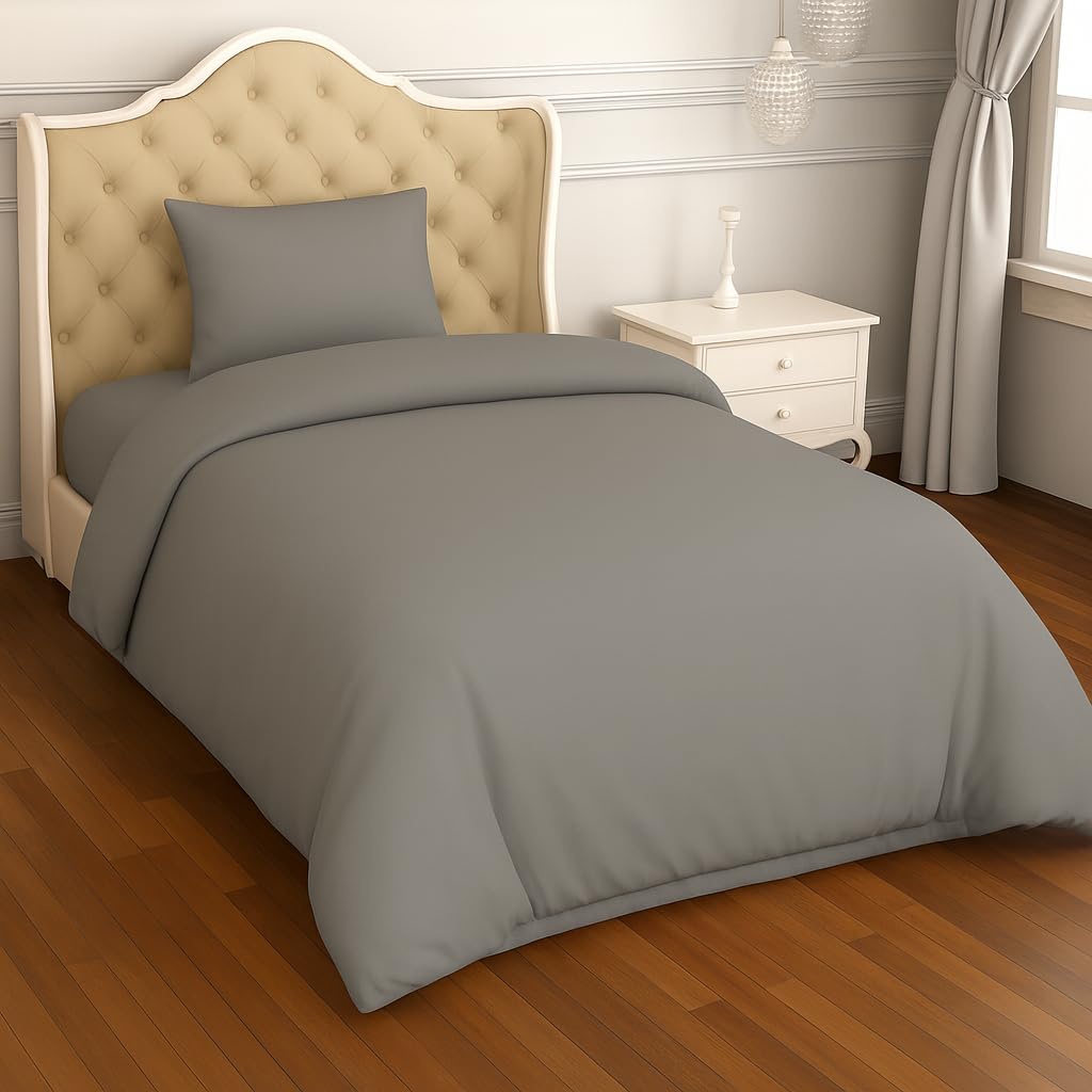 2 Piece Bedding Set Pillowcase+Duvet Cover for Baby Toddler to fit Cot/Cot Bed (100 x 135cm, Grey)