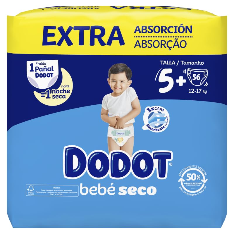 Dodot Bebé Seco Extra - Jumbo Pack Talla 5-56 uds.