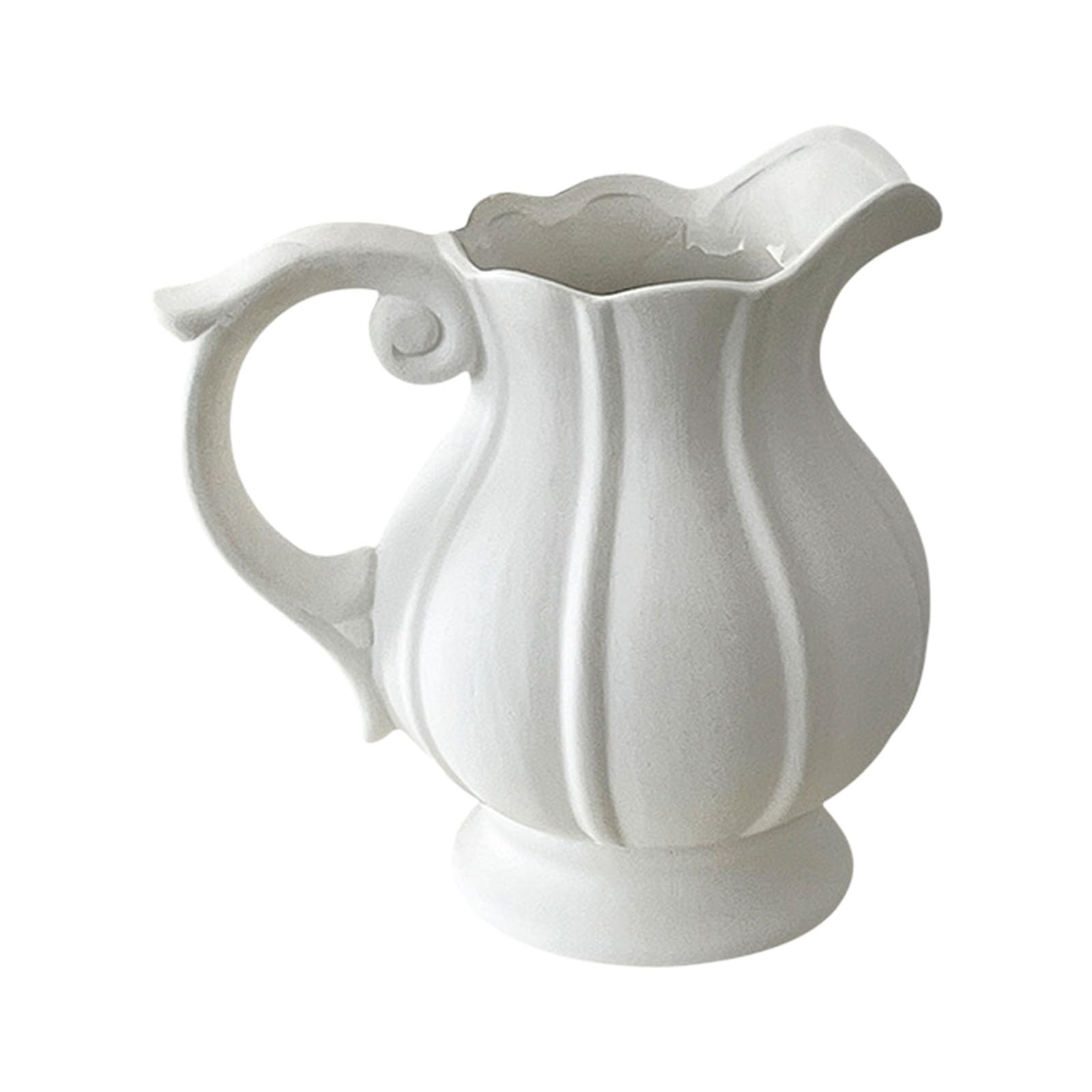 Artistic Matte Finish Ceramic Vases with Handle White Pottery Pitcher for Wedding Anniversary Housewarmings Gift White Ceramic with Pumpkin Texture