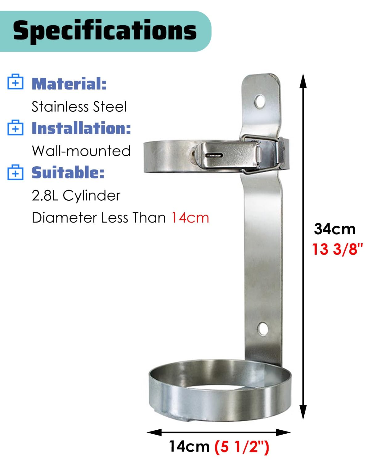 Genérico Soporte Mural para bombonas de oxígeno con Cadena de Seguridad - Soporte metálico Resistente para bombonas de nitrógeno CDE - Solución de Almacenamiento Segura para fábricas y talleres