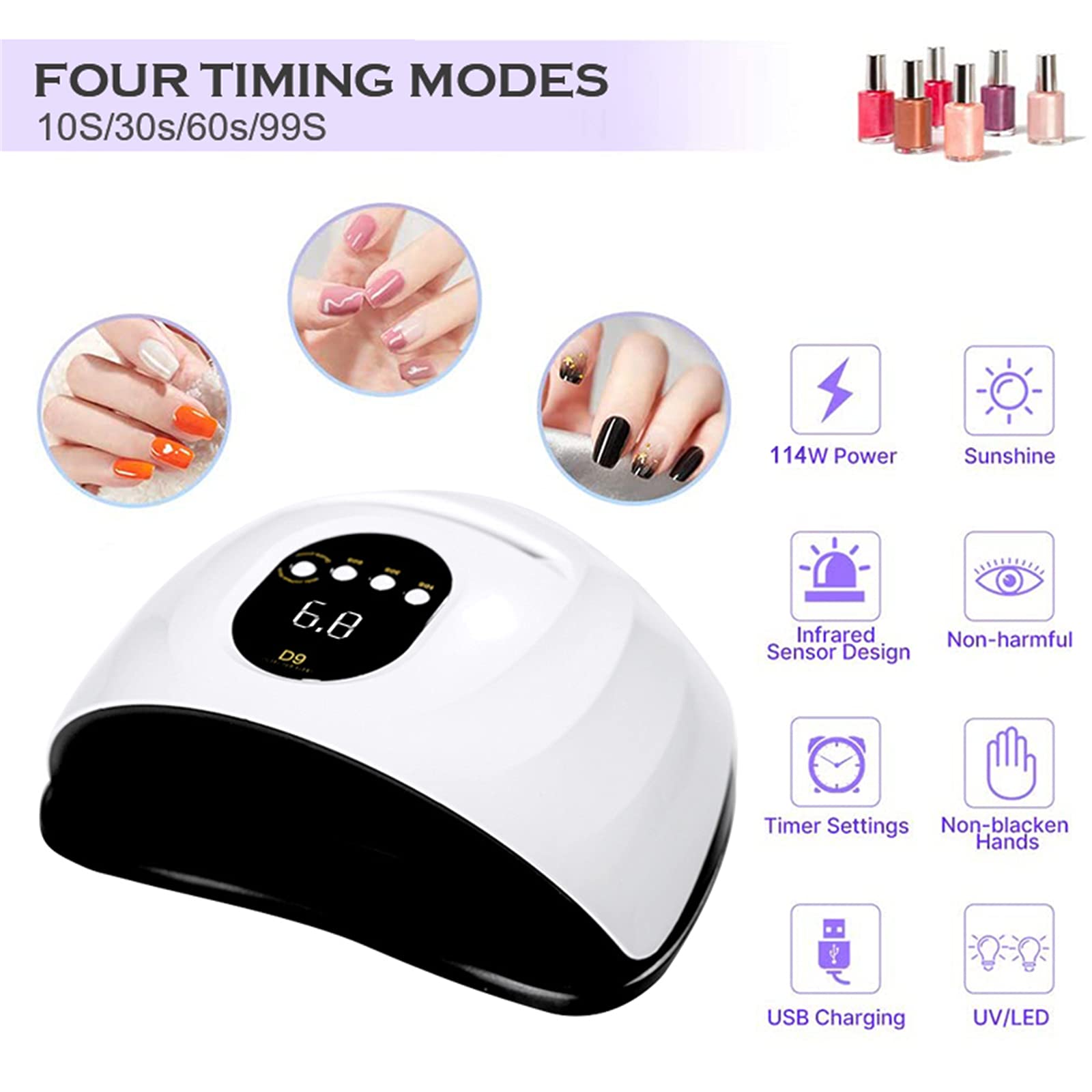 ZYC 114W UV Lampada per Unghie Lampada per Unghie per Unghie Che indugia la Luce del Gel Manicure con 4 Timer Macchina Portatile del sensore Automatico per unghia e ilineata