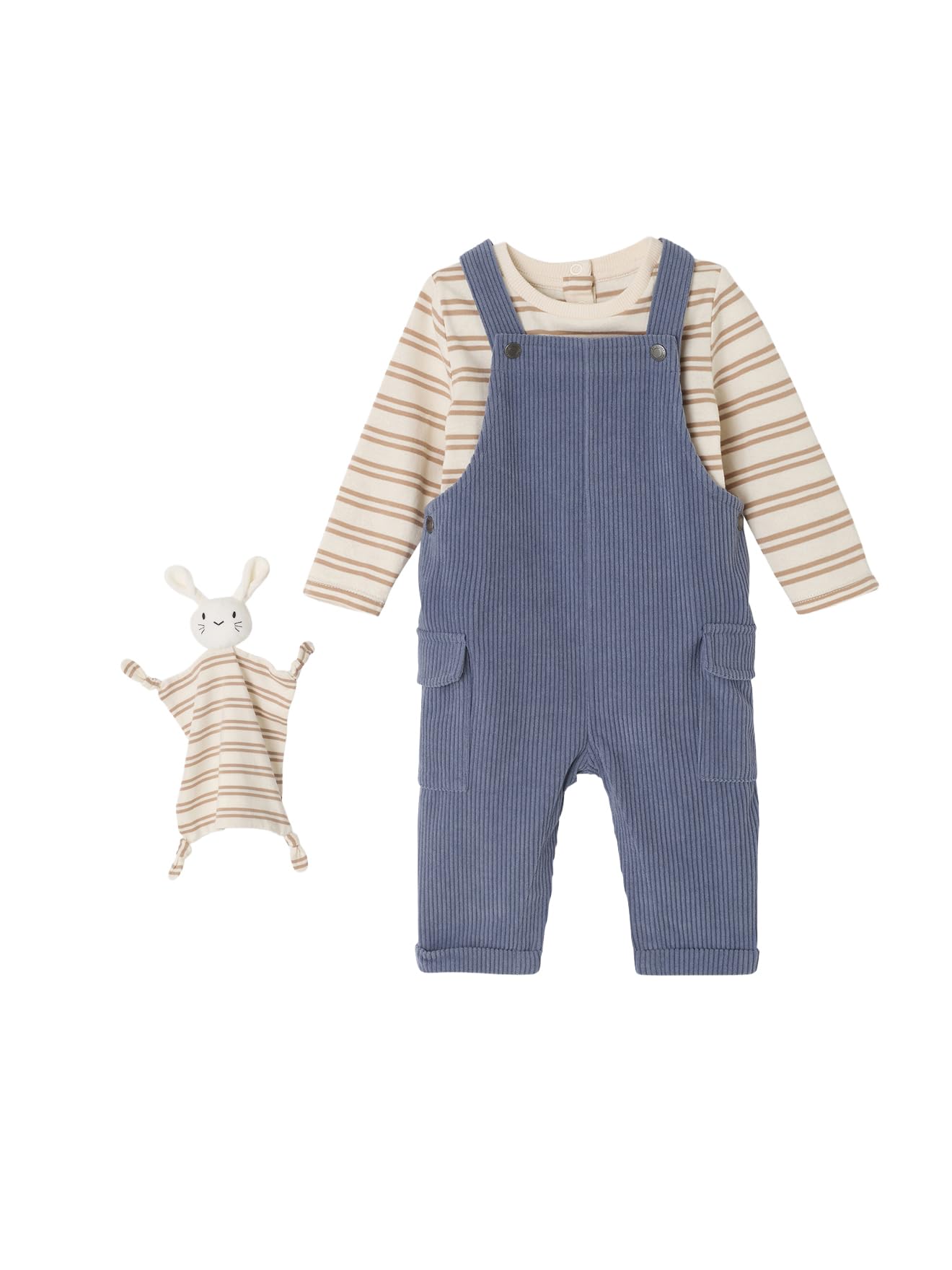 Vertbaudet 3-teiliges Baby-Set mit Geschenkbox: Shirt, Latzhose & Schmusetuch