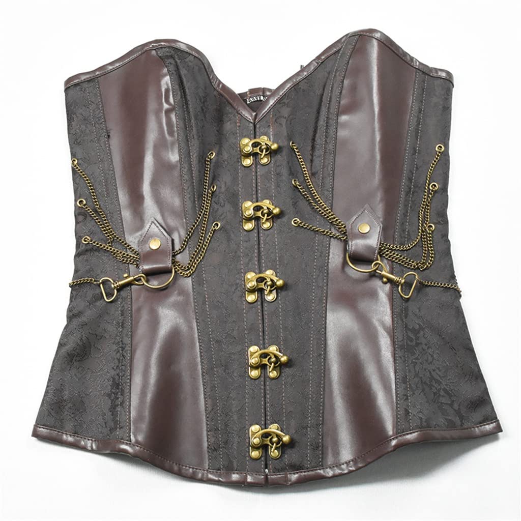 ZPFDSG korsettops voor vrouwen bruin steampunk korset voor vrouwen met baleinen vintage leren korsetten bustiers piraten korsettops taille trainer plus size S-6XL, 5XL