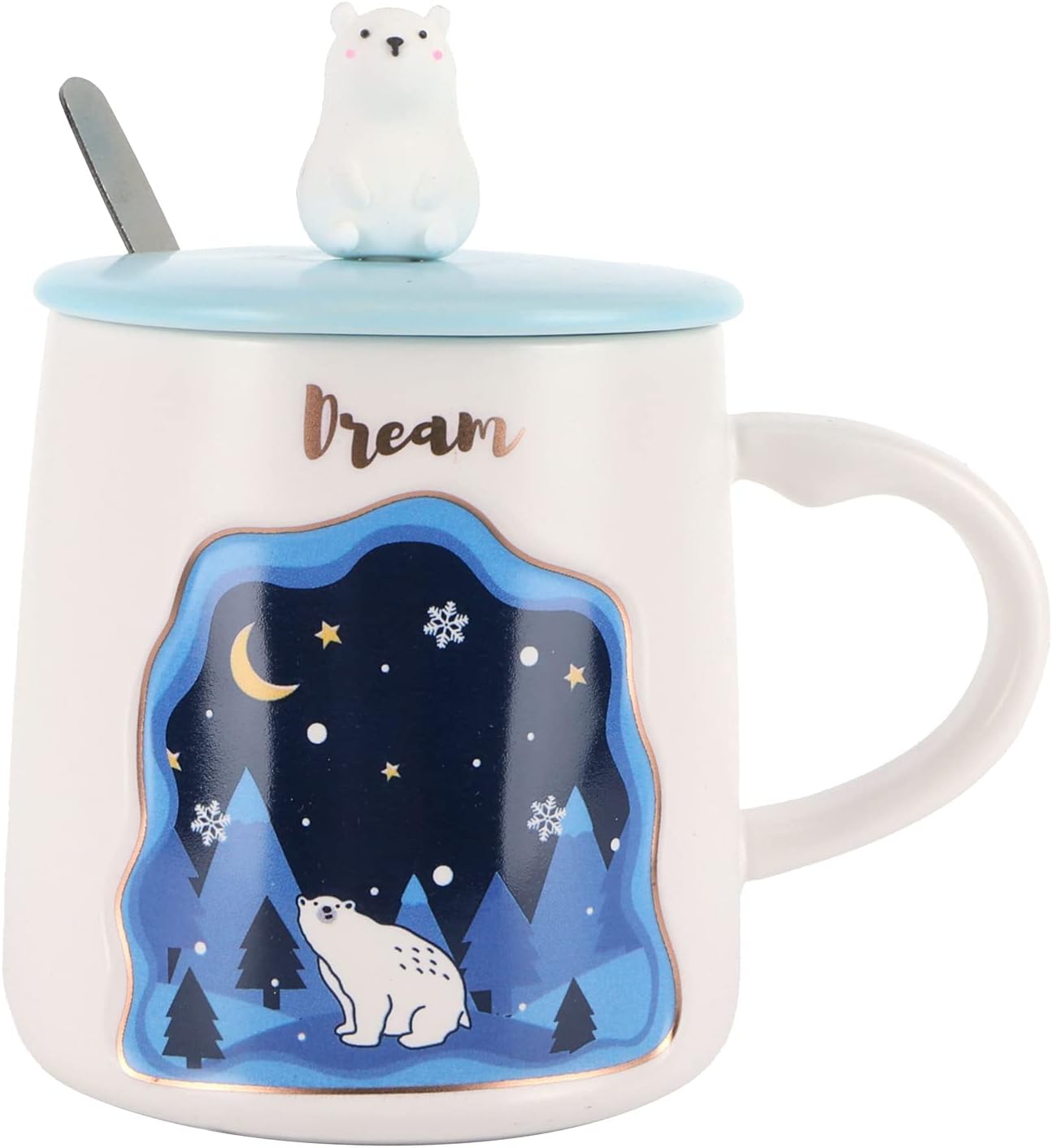 Mug, Convenient Coffe Cup Portable Lightweight for Cafes for Restaurants for Offices for Homes(Polaris Spoon with lid)