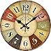 Grazing 12" Vintage Rustic Country Tuscan Style Arabic Numerals Wooden Decorative Round Wall Clock (Colorful)