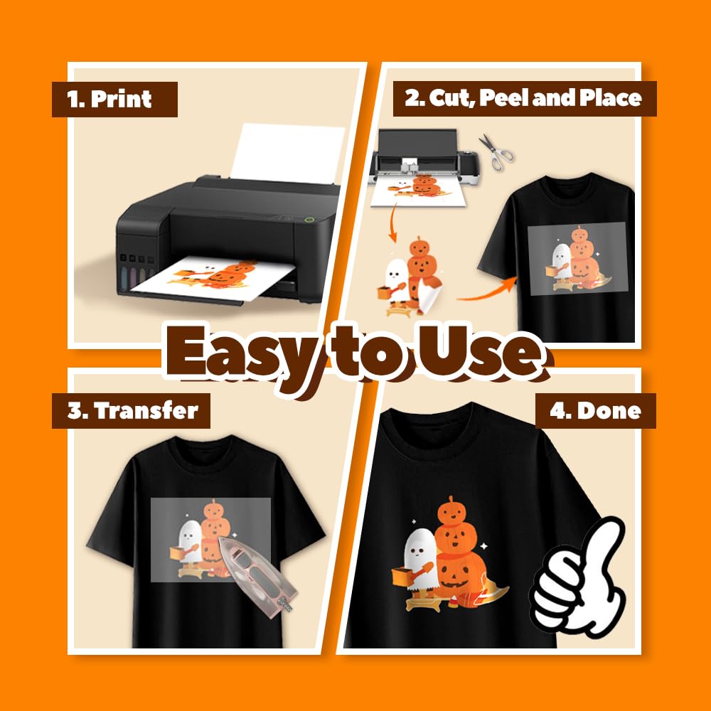 Transmile Papel de transferencia de calor imprimible naranja para telas de algodón oscuro - Papel de transferencia de calor para planchar - Vinilo de transferencia de calor imprimible para impresora