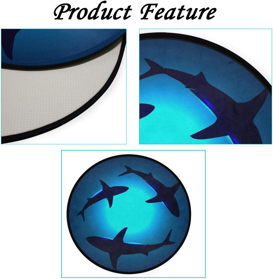 Vdsrup Cute Animal Sharks Doormat Shark Blue Ocean Round Floor Mat Non Slip Absorbent Carpet Yoga Rug for Entryway Bedroom Living Room Sofa Home Decor