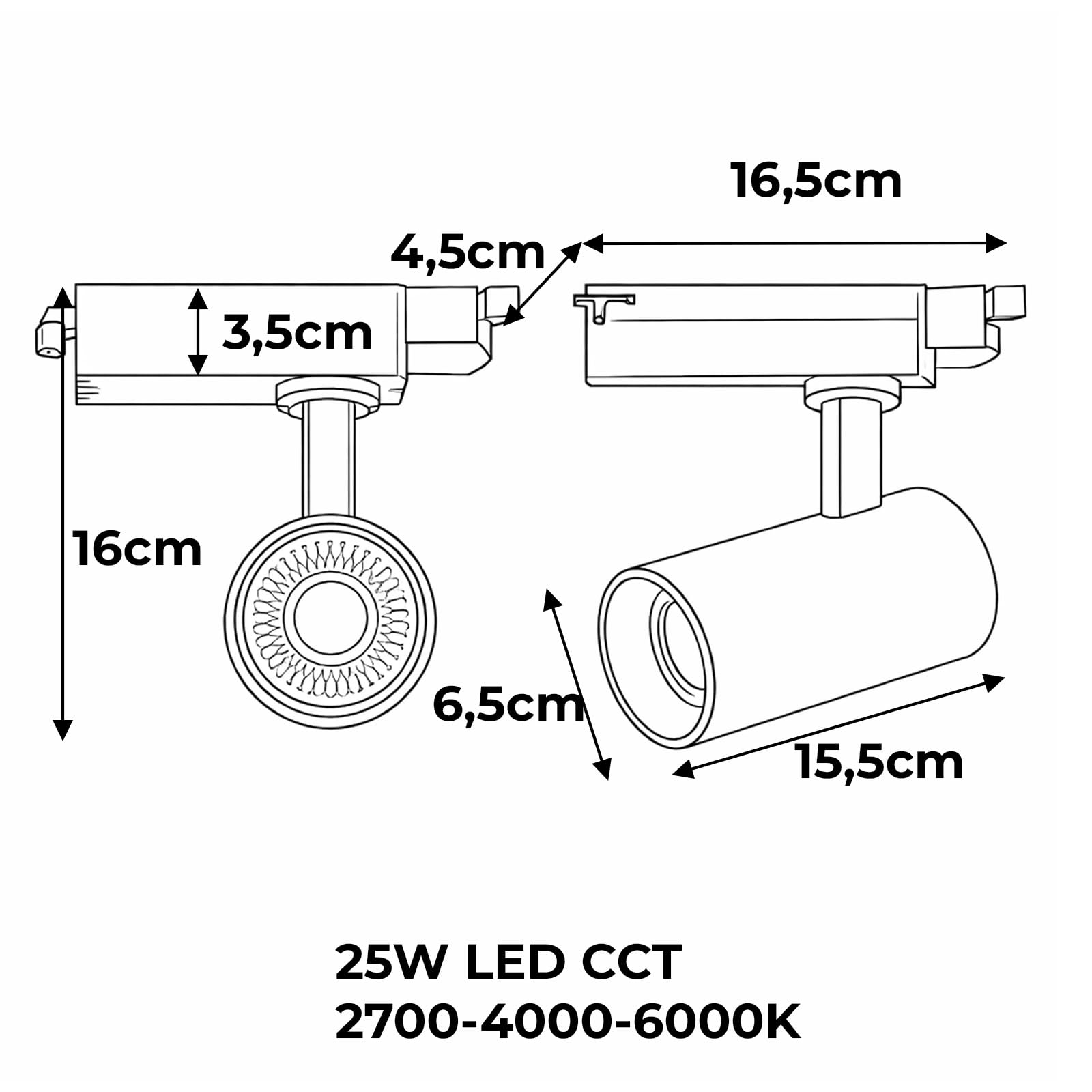 Alpinaluz Foco LED para Carril Monofásico 25W 2500lm CRI>90 CCT Seleccionable 2700K-4000K-6000K Orientable Negro Mate Ángulo 40° Iluminación Profesional Comercial y Residencial IP20