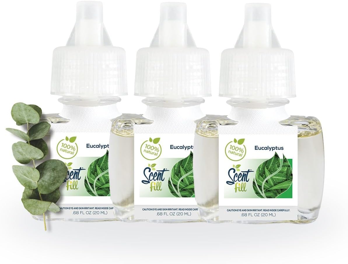 100% Natural Eucalyptus Plug in Air Freshener, Scented Oil Refills, 3 Refills