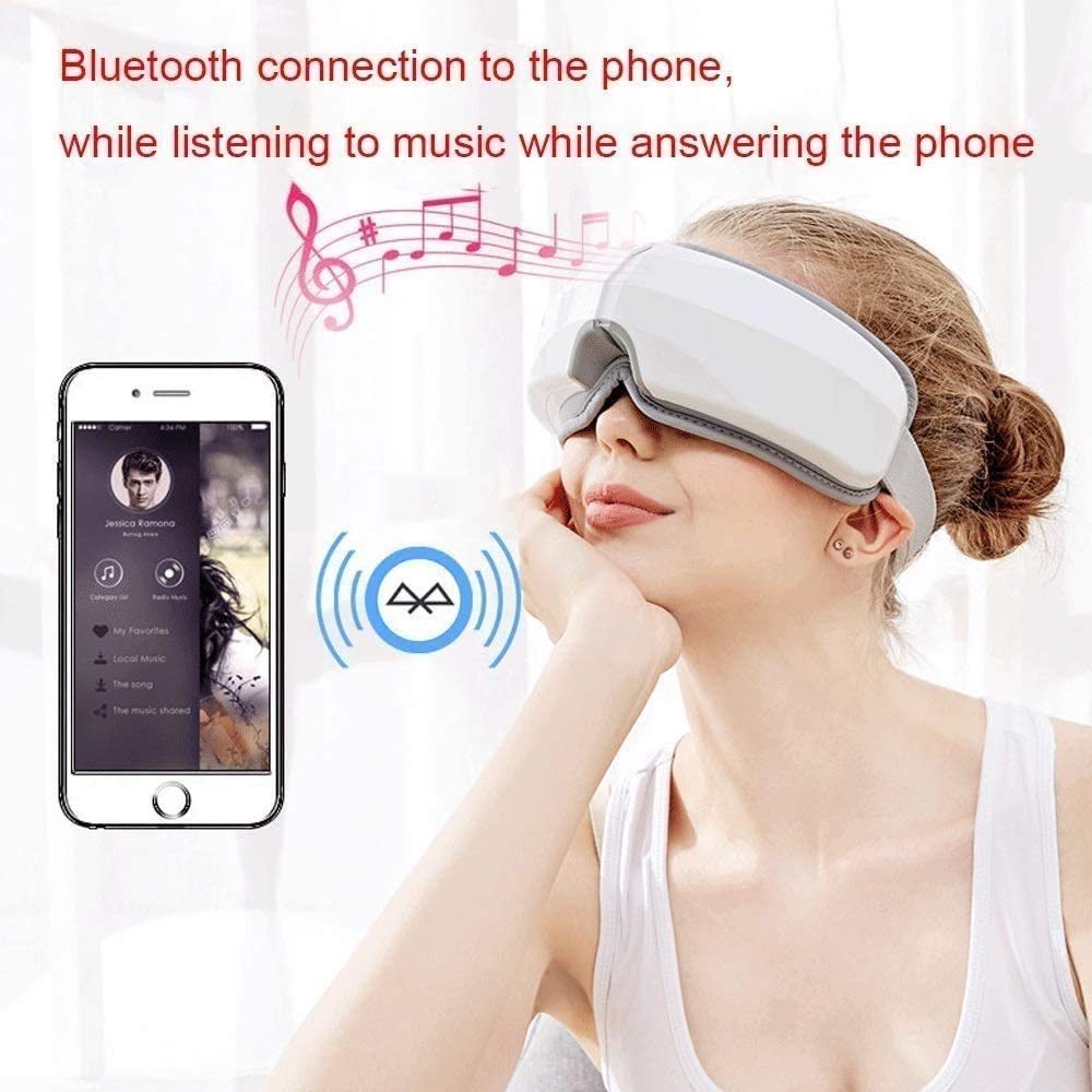 LIIAV Masajeador de ojos con compresión de calor, presión de aire, vibración, música Bluetooth, Masajeador de terapia ocular recargable para aliviar cepas de ojos con ojo seco Círculos oscuros, Masaje