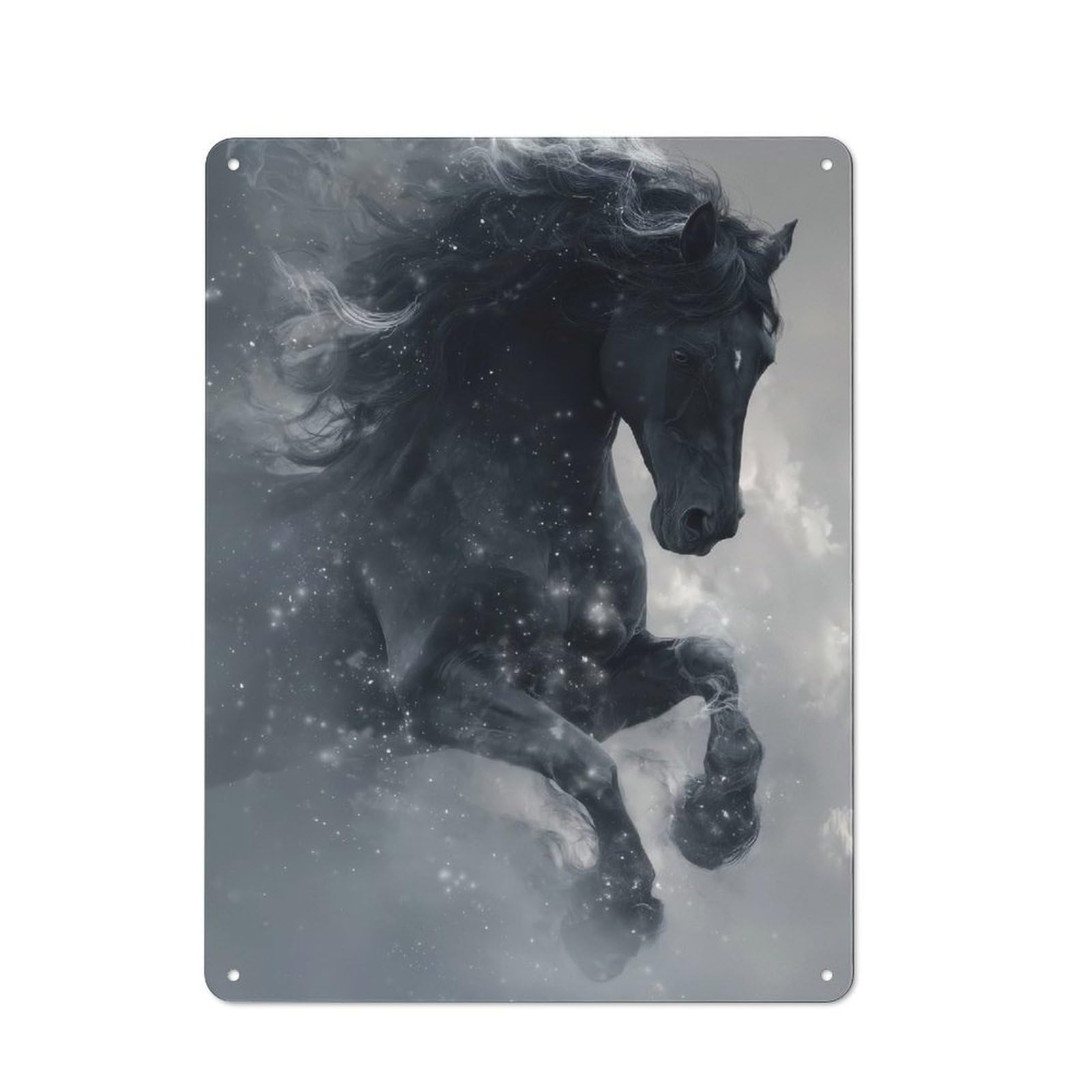 Junmoney Style-17 Majestic Black Horse In Motion Decorative Tin Plaque 40X30cm, Vintage Bar Wall Plaque For Bar, Kitchen, Garage Or Games Room