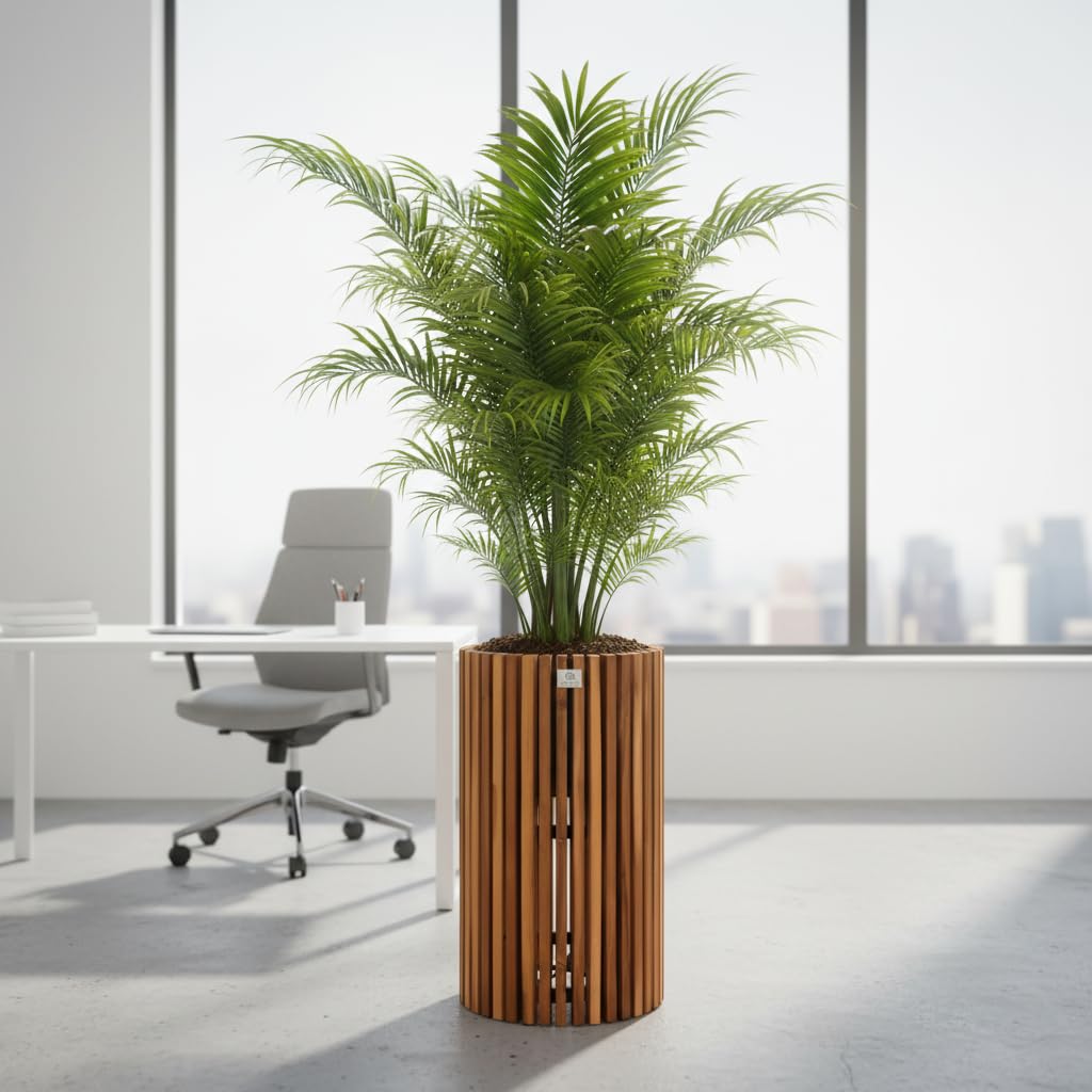 Pflanzgefäß Pflanzkübel Blumenkübel Holz Akazie inkl. Kunststoffeinsatz D36,5 x 72 cm Braun