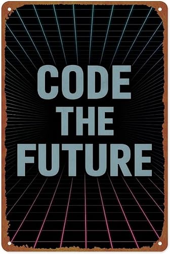 Code The Future Sign With Retro Wave Lines Gradient Colors Synthwave Aesthetic Aluminum Metal Sign Posters 8x12 Inch For Living Room Bedroom
