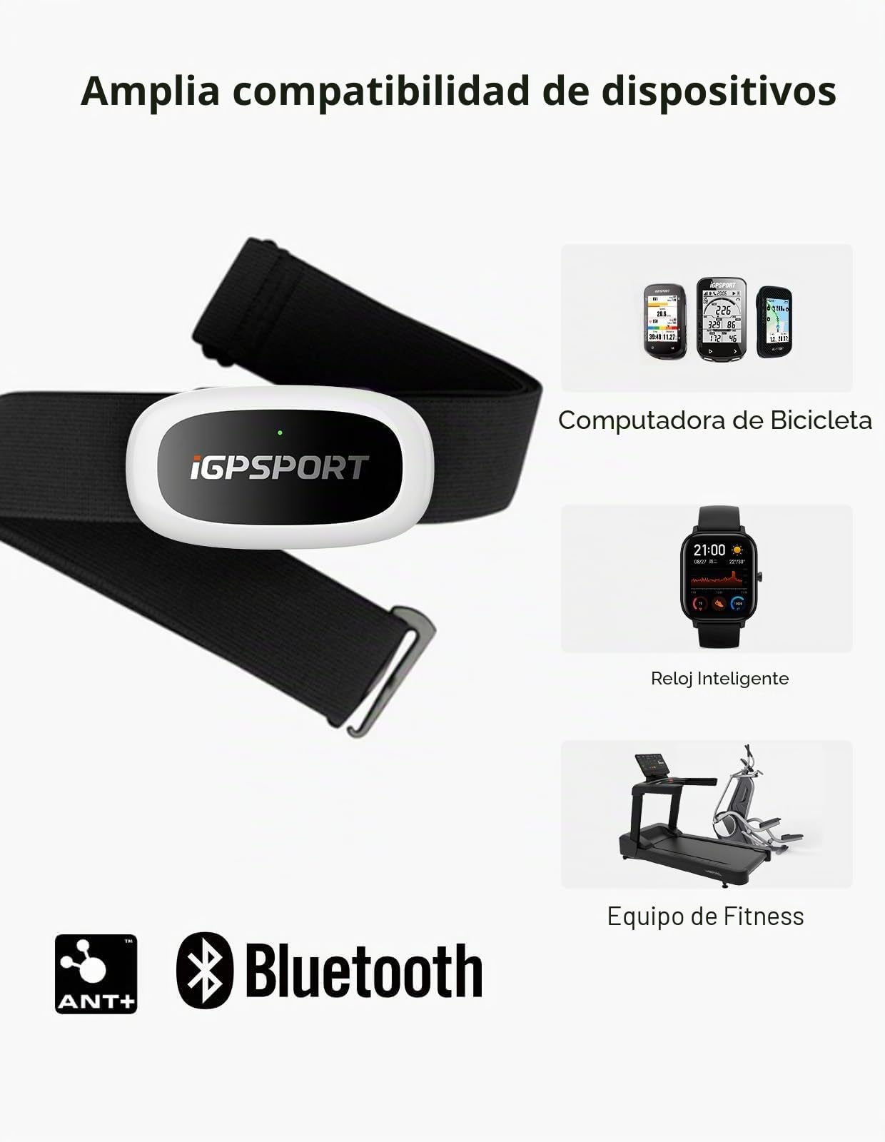 iGPSPORT Monitor Sensor de Frecuencia Cardíaca IPX7 Impermeable Bluetooth y Ant + y Correa para el Pecho para Correr Ciclismo Gimnasio Compatible con Garmin Polar Wahoo Zwift Endomodo y Otros