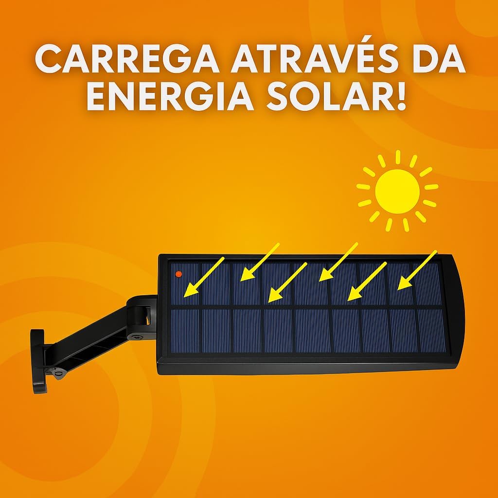 Luminária Solar Refletor Poste Super Potente Premium Led Sensor de Presença 3 Modos de Iluminação Controle Remoto Prova D'agua 8 Janelas