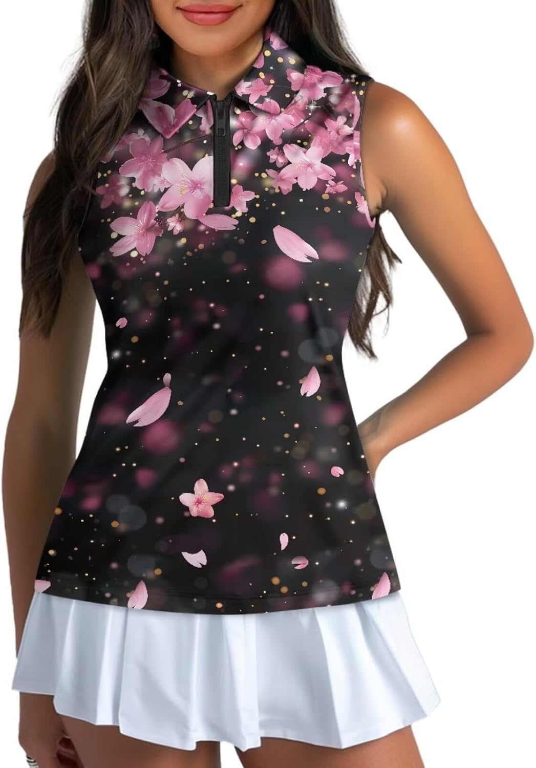 Women's Sleeveless Golf Shirts V Neck Zip Up Lightweight Athletic Tank Tops Tennis Golf Shirts for Woman XS-2XL