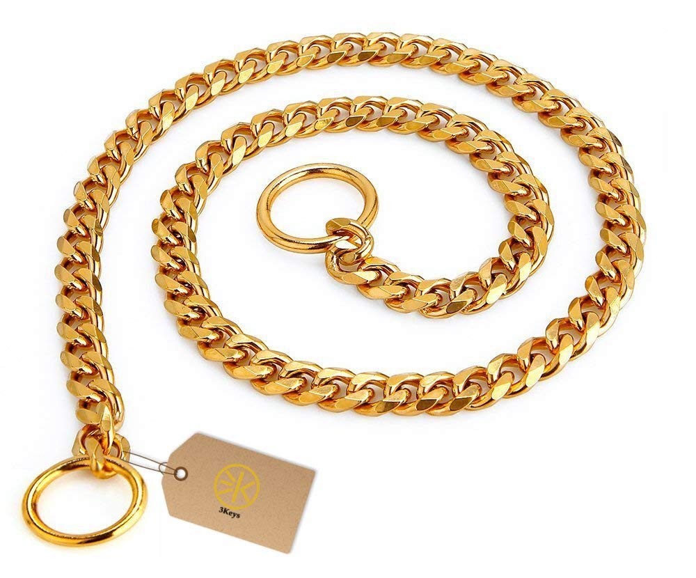 3Keys Brass Heavy Duty Diamond Cut Gold Dog Choke Chain Training Dog Collar for Cats, Puppies and Small Breed Dogs (XX-Small)