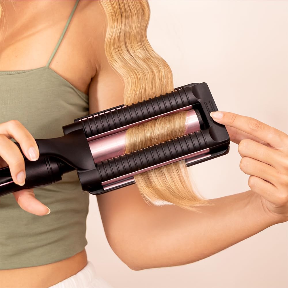Cecotec Piastra per Capelli a Onde RitualCare 1000 Summer Waves. 90W, 3 Cilindri da 25mm con Rivestimento in Ceramica, 3 Temperature Regolabili, 3 Impostazioni di Temperatura, Cavo 360º