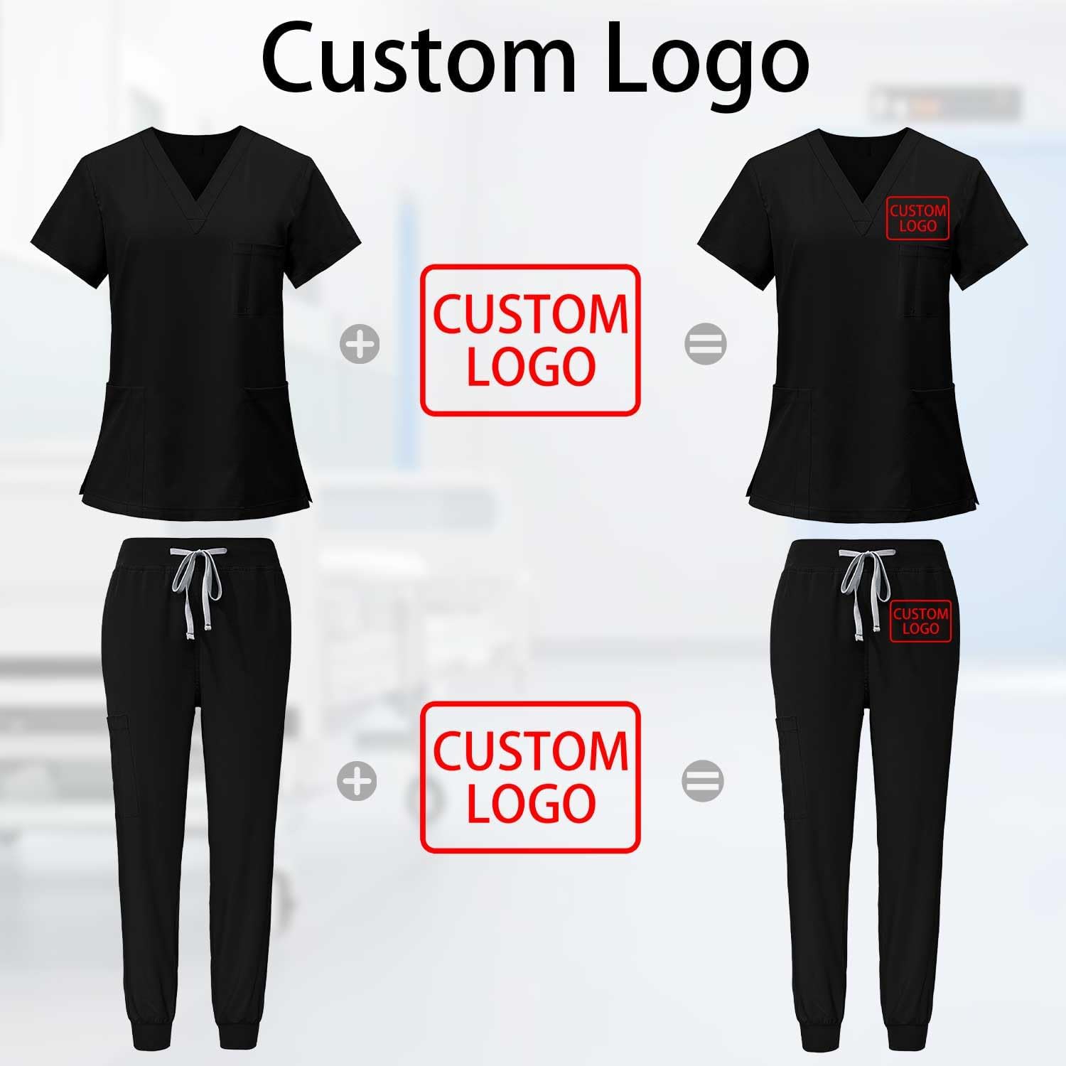 Women Scrubs Sets Customize Your Logo Medical Uniforms Elegant And Professional Short Top & Joggers Pants Workwear
