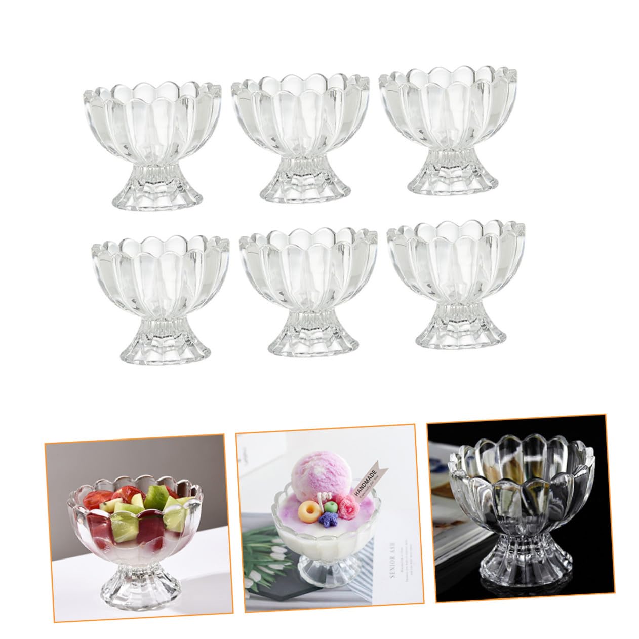 Set 6 Pezzi Tazze Da Dessert e Coppe Di Gelato in Vetro Trasparente 100 Ml, Resistenti a Caldo e Freddo, Per Budino e Uso Quotidiano Famigliare