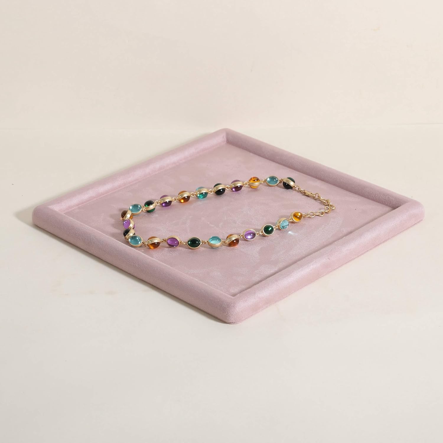 GemeShou velvet Jewerly display tray, Top Microfiber Jewelry storage organizer plate, Empty Jewelry showcase tray for Necklace Bracelet Ring Earring display stand holder (Pink-Small, 9.8 x 9.8 in)