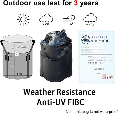 Miniatura 3 de Secbolt FIBC Bolsa a granel, anti-UV 3 años, 3300lbs 1.5 ton SWL @ Safty Factor 5:1, 43" Dia. x 43" H Bolsa tubular, parte superior de lona, fondo
