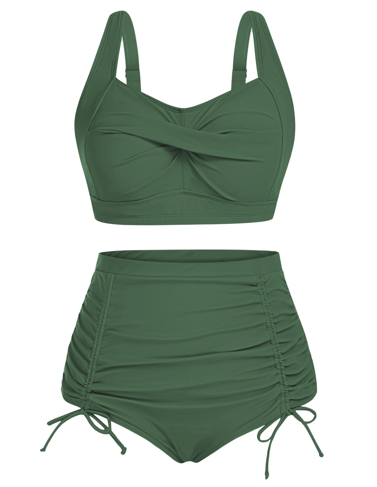 Hanna Nikole Women Plus Size Two Piece Swimsuit Sets Twist Front Bikini Bathing Suit with Drawstring Ruched Bottom
