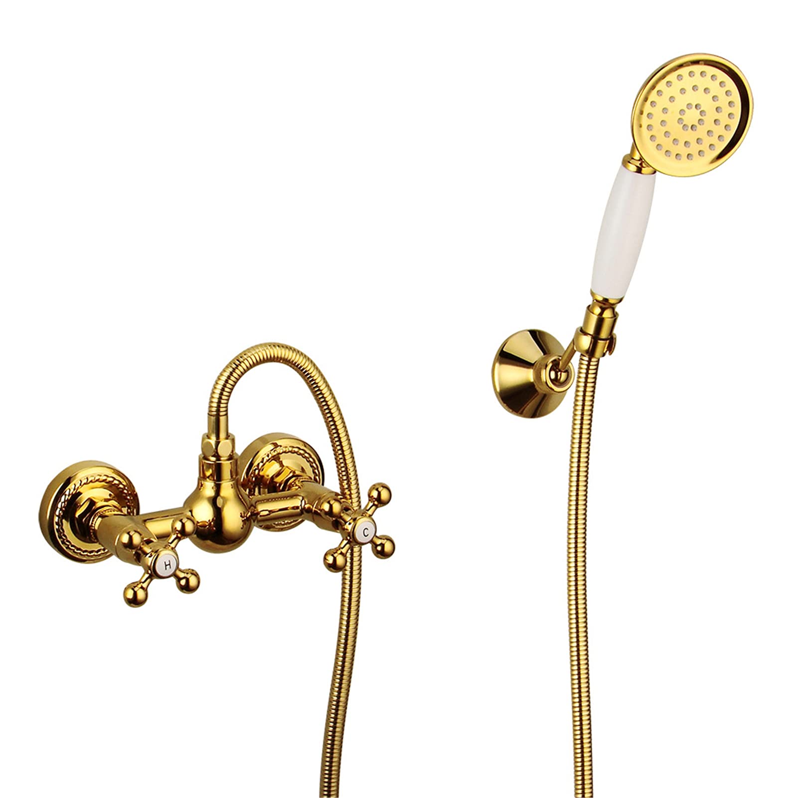 Grifo de bañera monomando dorado con rociador de mano y control térmico preciso