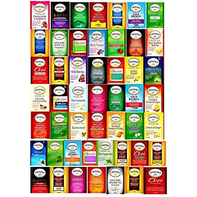 Tea Bags Sampler Assortment Variety Pack Gift Box 45 Count Tea Bags & 10 Honey Sticks - Perfect Variety - English Breakfast, Green, Black, Herbal, Chai Tea and more (Green)