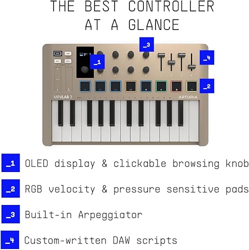 Miniatura 27 de Arturia MiniLab 3 - Controlador MIDI universal para producción de música, con paquete de software todo en uno, 25 teclas, 8 almohadillas Blanco