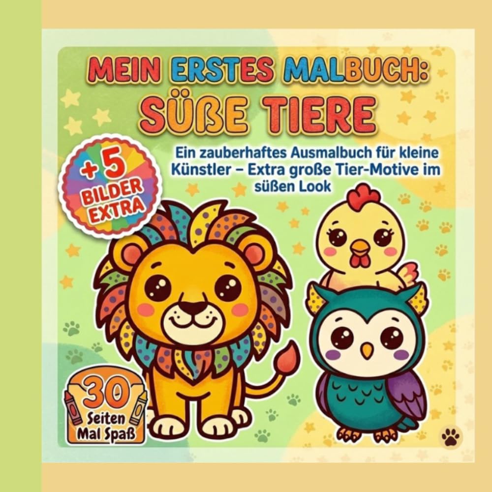 Mein erstes Malbuch: süße Tiere: Ein zauberhaftes Ausmalbuch für kleine Künstler – Extra große Tier-Motive im süßen Look