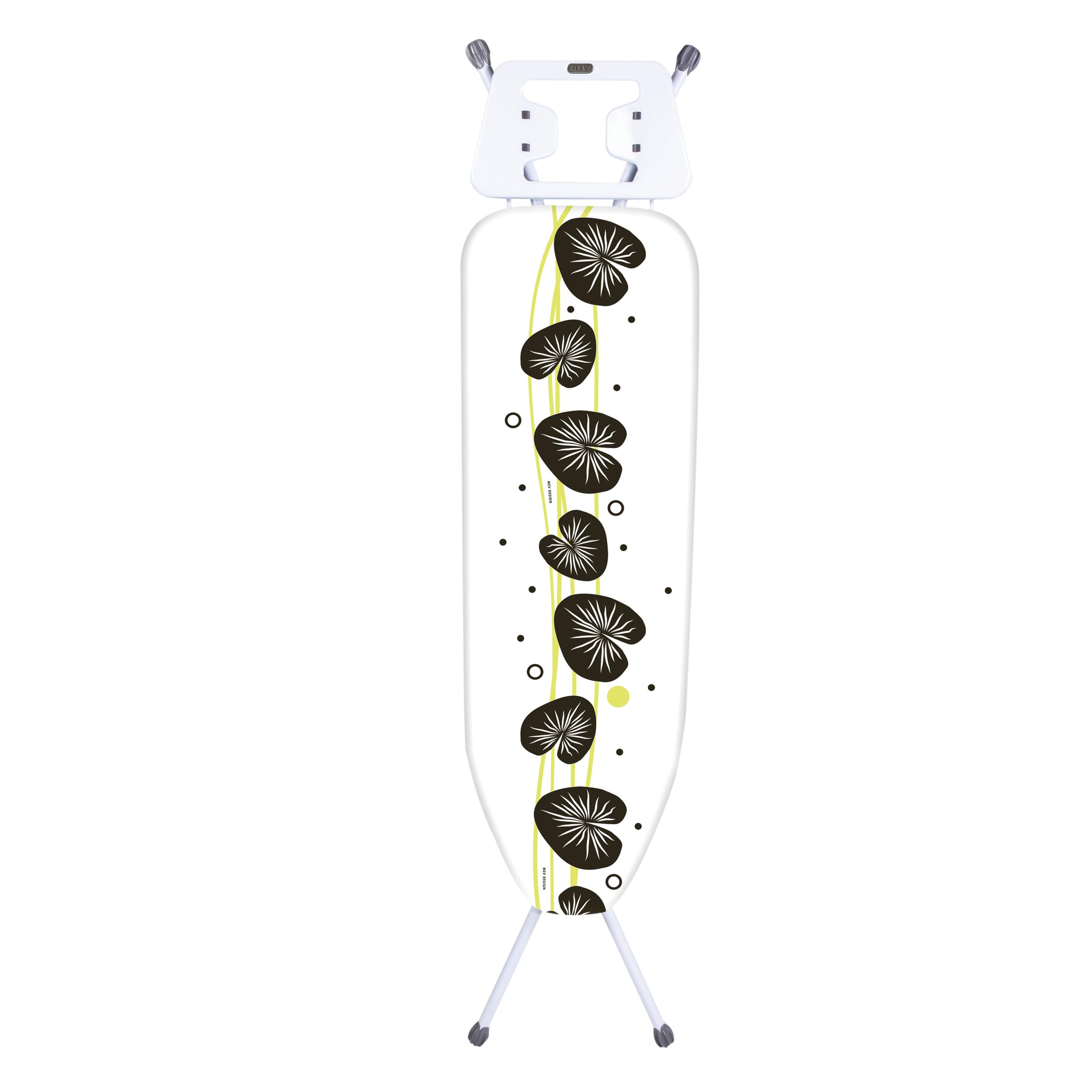 MSV - Asse da stiro modello Eco - 10 posizioni - Altezza regolabile fino a 90 cm - 130x33x90 cm - Pieghevole - Poggiaferro a forma di H - Motivi casuali