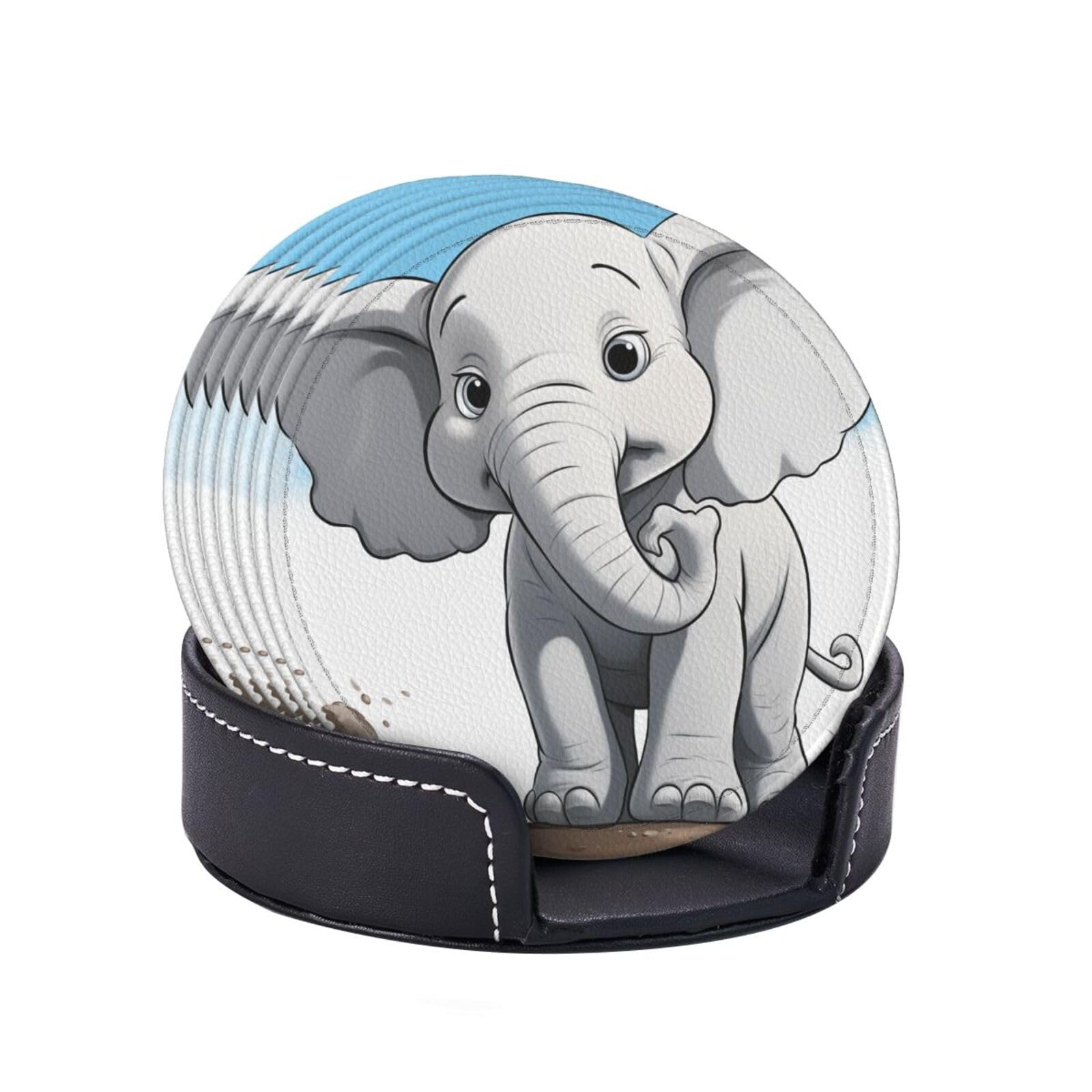 Lot De 4 Dessous De Verre En Cuir Imprimé éléphant - Facile à Nettoyer - Pour Bar, Cuisine, Décoration D'intérieur