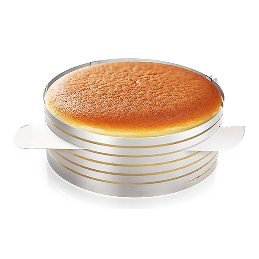 VIZORA Stainless Steel Adjustable 6" to 8" Layered Cake Cutter Slicer | 7-Layer Cake Bread Round Ring Slicer | Baking Tool Kit, 6-8 inch Stainless Steel Small Cake Slicer