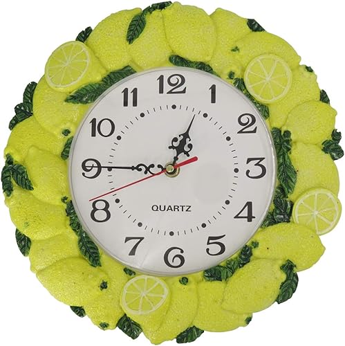 Miniatura 1 de Reloj de pared de resina pintada a mano, color limón, sin garrapatas, batería silenciosa, cocina, sala de estar, reloj de pared para decoración