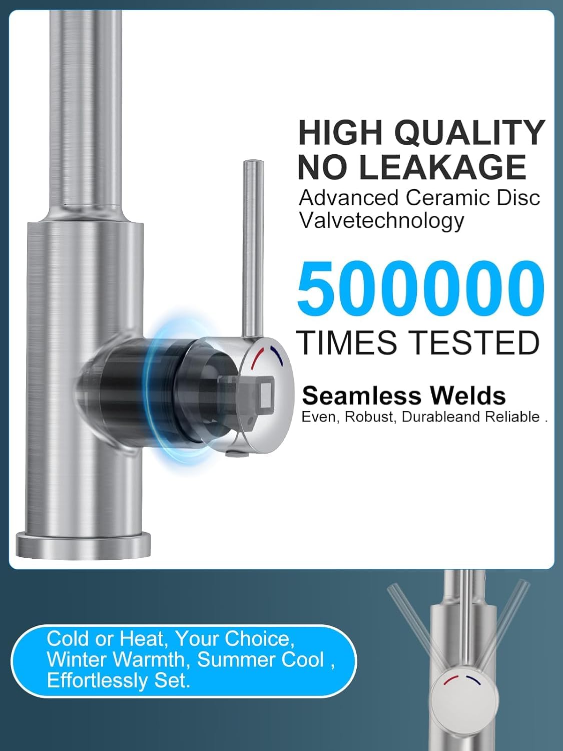 Mitigeur Cuisine avec Douchette Extractible, Robinet Évier Cuisine en Acier Inoxydable, Bec Pivotant 360°, 4 Modes de Jet, Arc Haut pour Évier de Cuisine 1 Trou