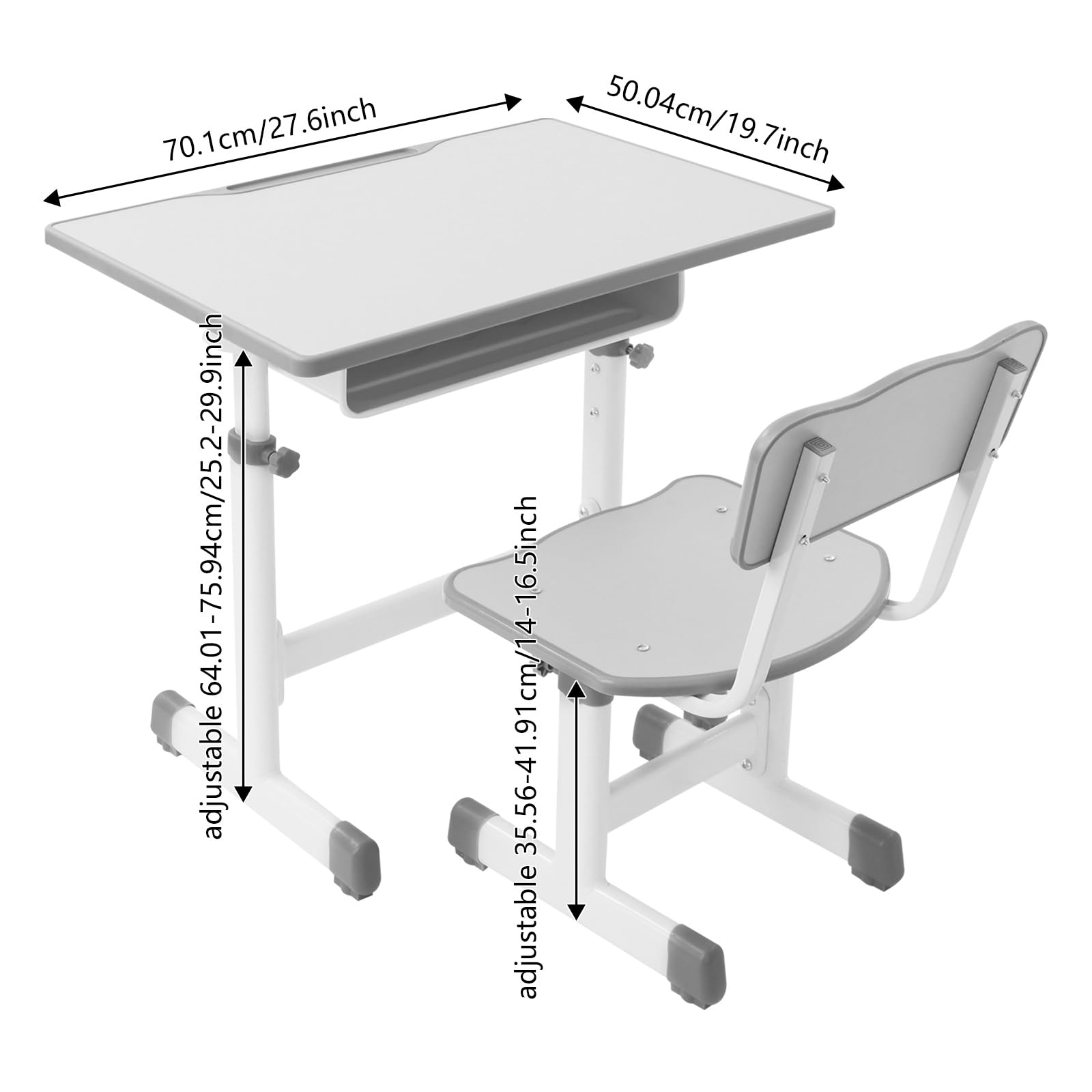 Biurko do nauki, regulowane biurko i krzesło, całkowita obciążalność 300 kg, 3-18 lat, zestaw na biurko dla dzieci z krzesłem, do nauki, biura, czytania