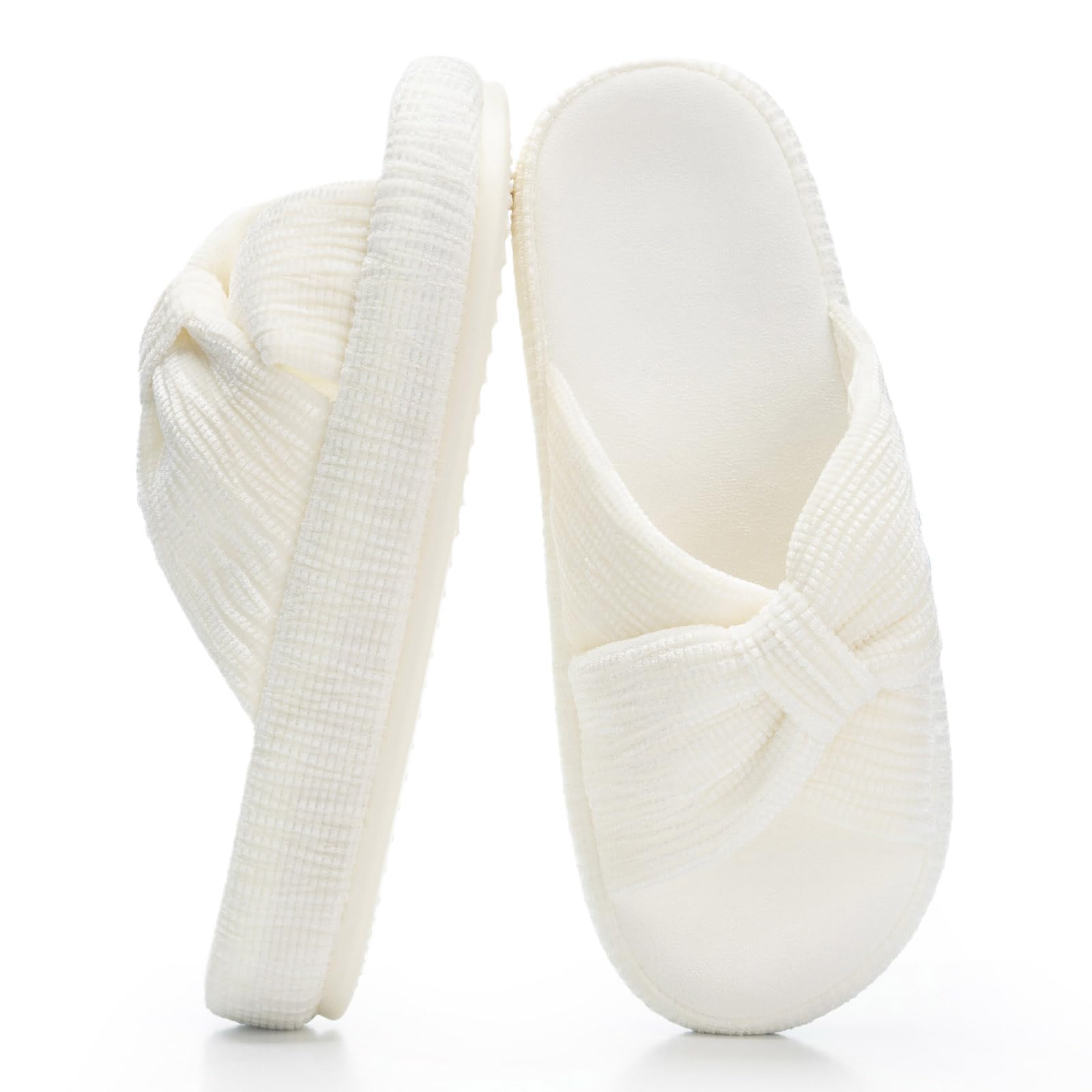 Chantomoo Slippers for Women Memory Foam House Bedroom Corduroy Bow Crossbands Slipper Shoes Comfy Trendy Gift Slippers
