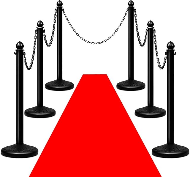 COSTWAY 6PCS Stanchions Set, Queue Safety Barrier with 100cm Detachable Chain and Fillable Base, Crowd Control Barriers Security Poles for Museum, Factory, Cinema
