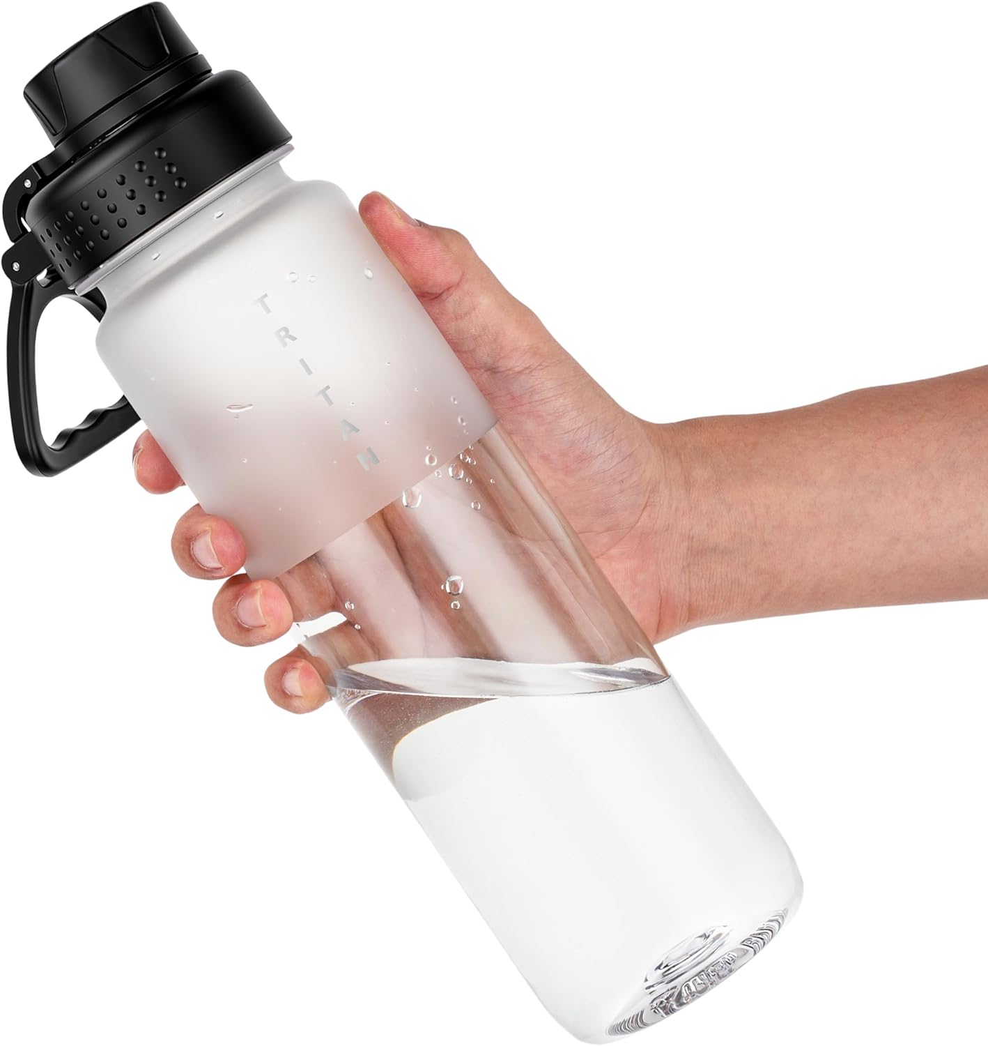 OLDLEY 32oz Frosted Clear Water Bottle, BPA-Free Tritan Plastic Reusable Water Bottle with Fast-Flow Spout Lid, Wide Mouth Leakproof Sports Drinking Bottle for Gym, School, Office, Travel,Clear