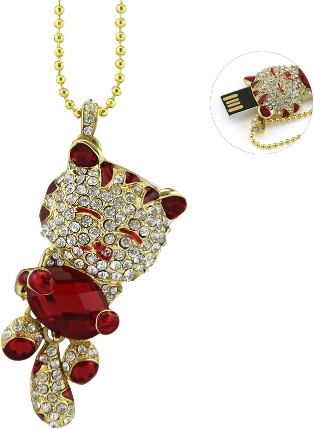 Crystal Necklace Cat Shape 32GB USB 2.0 Flash Drive Diamond Bling Shiny Pen Drive Memory Stick Thumb Drive Pendrive Memorias USB Pendant