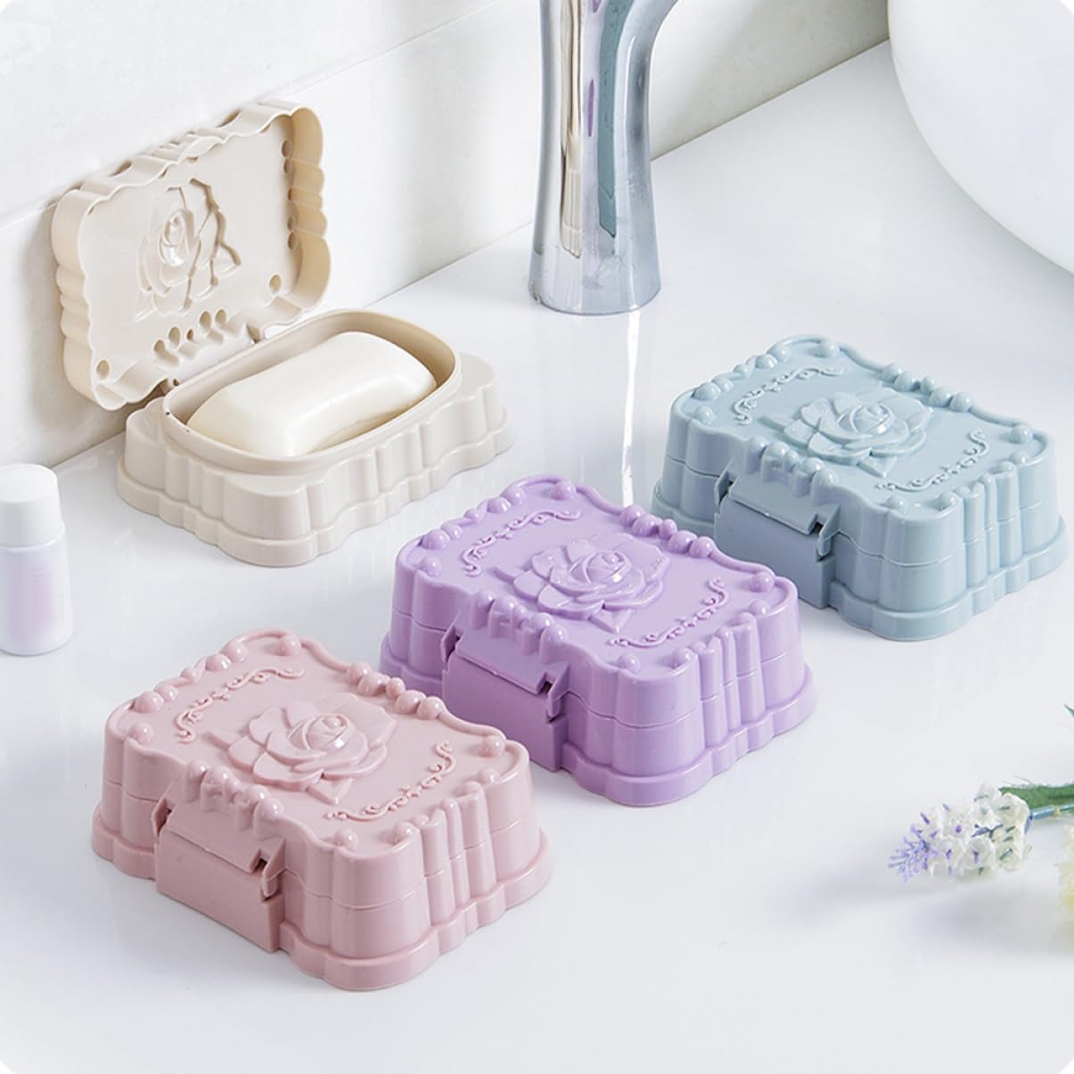 Alipis 4 Juegos de Jaboneras Elegantes de Polipropileno con Tapa para Viaje para El Hogar para Decoración de Baño 4 Unidades