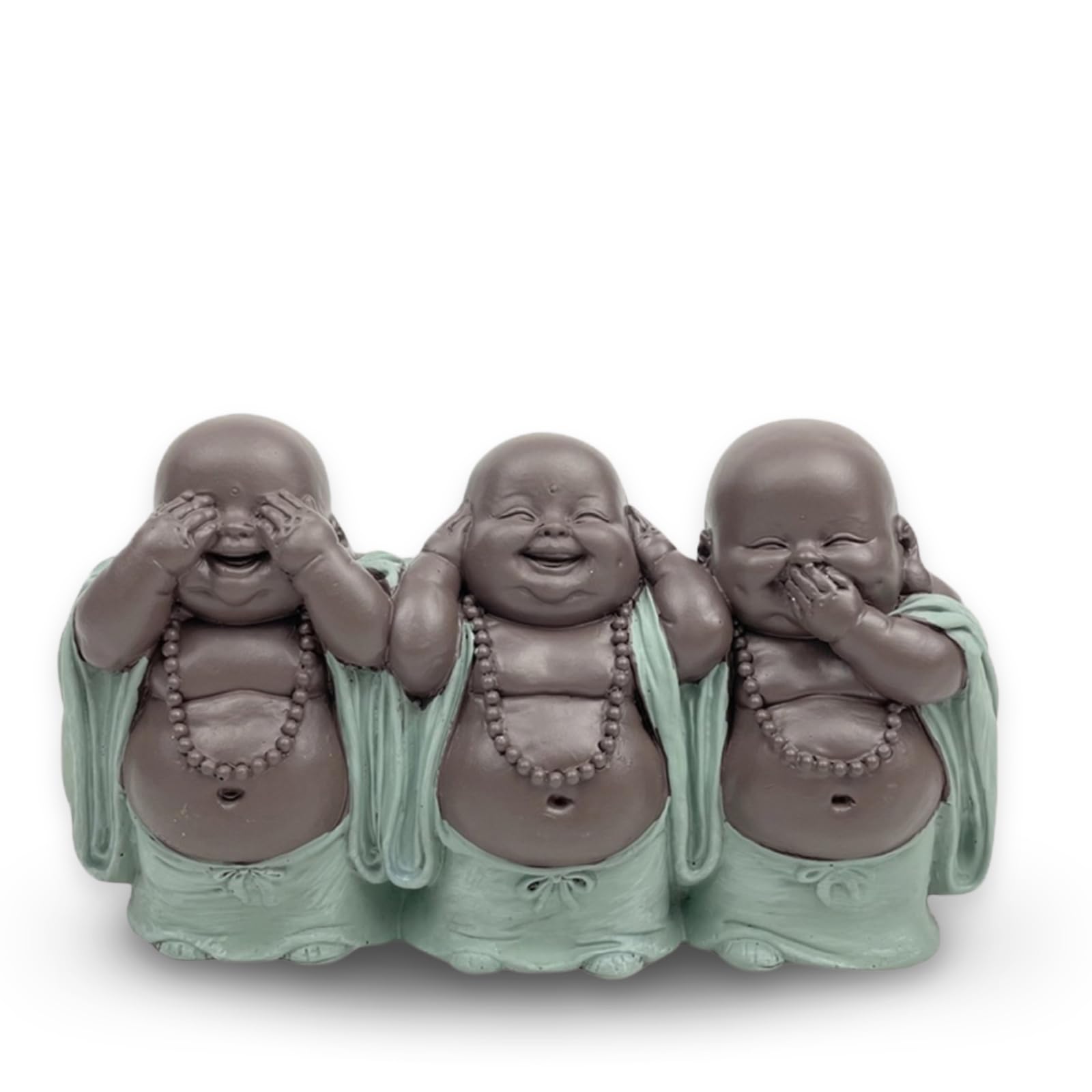Zen Light Figurine 3 Bonze Wisdom - Decoration and Feng Shui - For a Relaxed and Spiritual Atmosphere - Gift Idea Lucky Charm - Width: 15.5 cm - Colour: Green and Brown