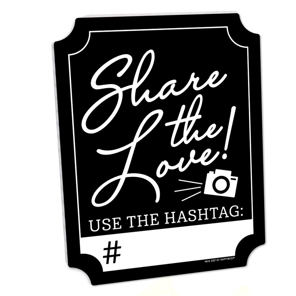 Big Dot of HappinessBlack Share the Love Sign - Wedding Hashtag Decorations - Printed on Sturdy Plastic Material - 10.5 x 13.75 inches - Sign with Stand - 1 Piece