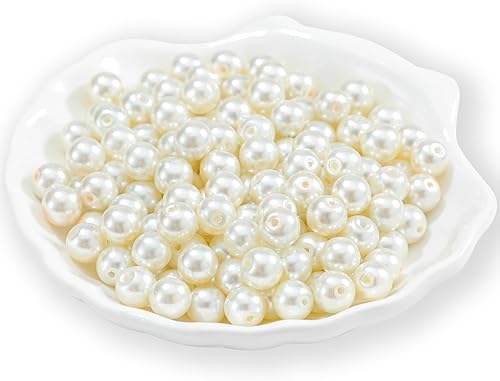 Guoxin 200 cuentas de perlas de cristal, perlas falsas redondas checas pequeñas de satén espaciador sueltas a granel con agujeros hechos a mano para