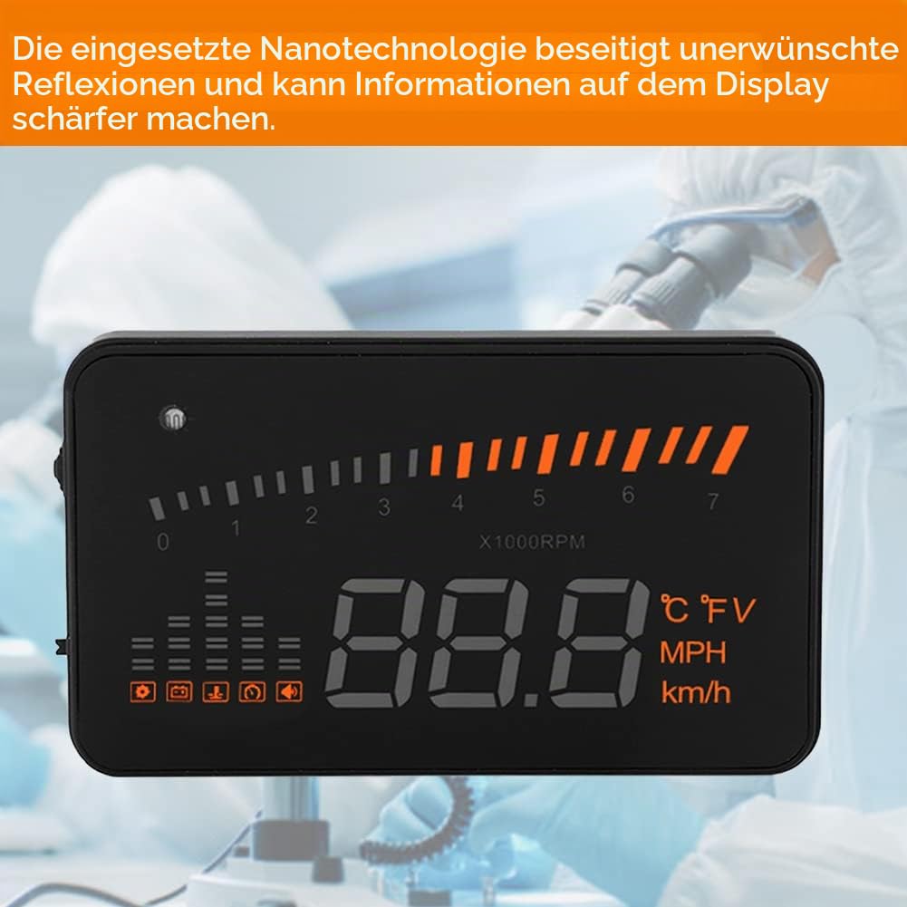 Headup Display Auto, Auto HUD Alarmsystem Universal 3 Zoll Heads Up Display Auto Mit LED Digtalanzeige OBDII Schnittstelle Geschwindigkeit Warnung Windschutzscheibe Projektors System für Auto LKW