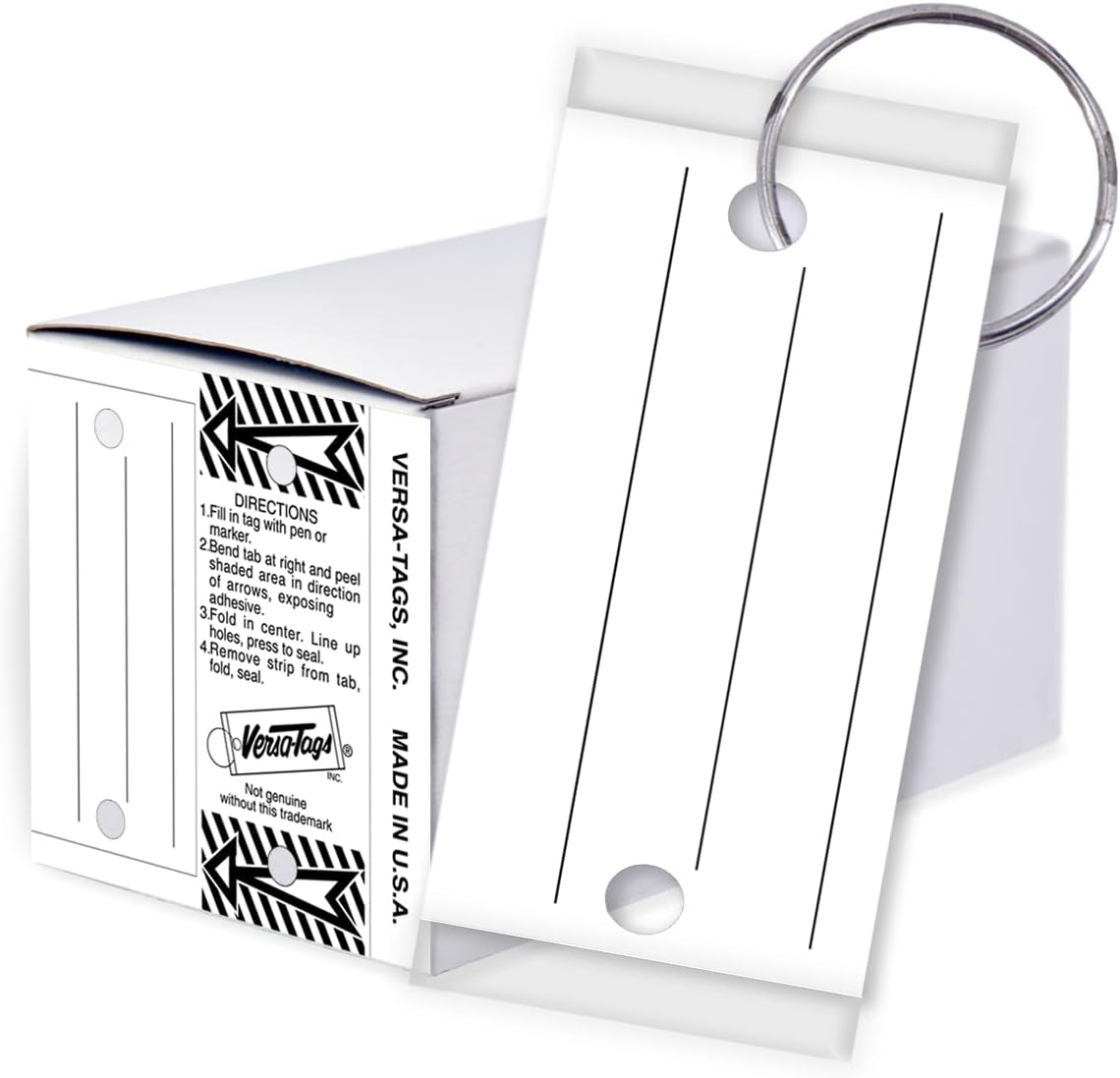 Versa-Tags Multi-Use Write-On Self-Laminating Key Tags – 250 White Real Estate Tags, Protection, Writable, Durable Labeling, Rings Included – Made in The USA