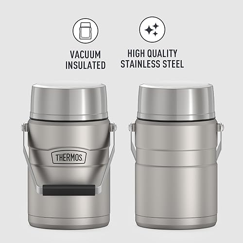 Miniatura 9 de THERMOS Tarro de alimentos inoxidable King aislado al vacío con 2 insertos de contenedor de almacenamiento 47 onzas acero mate Negro mate, Acero