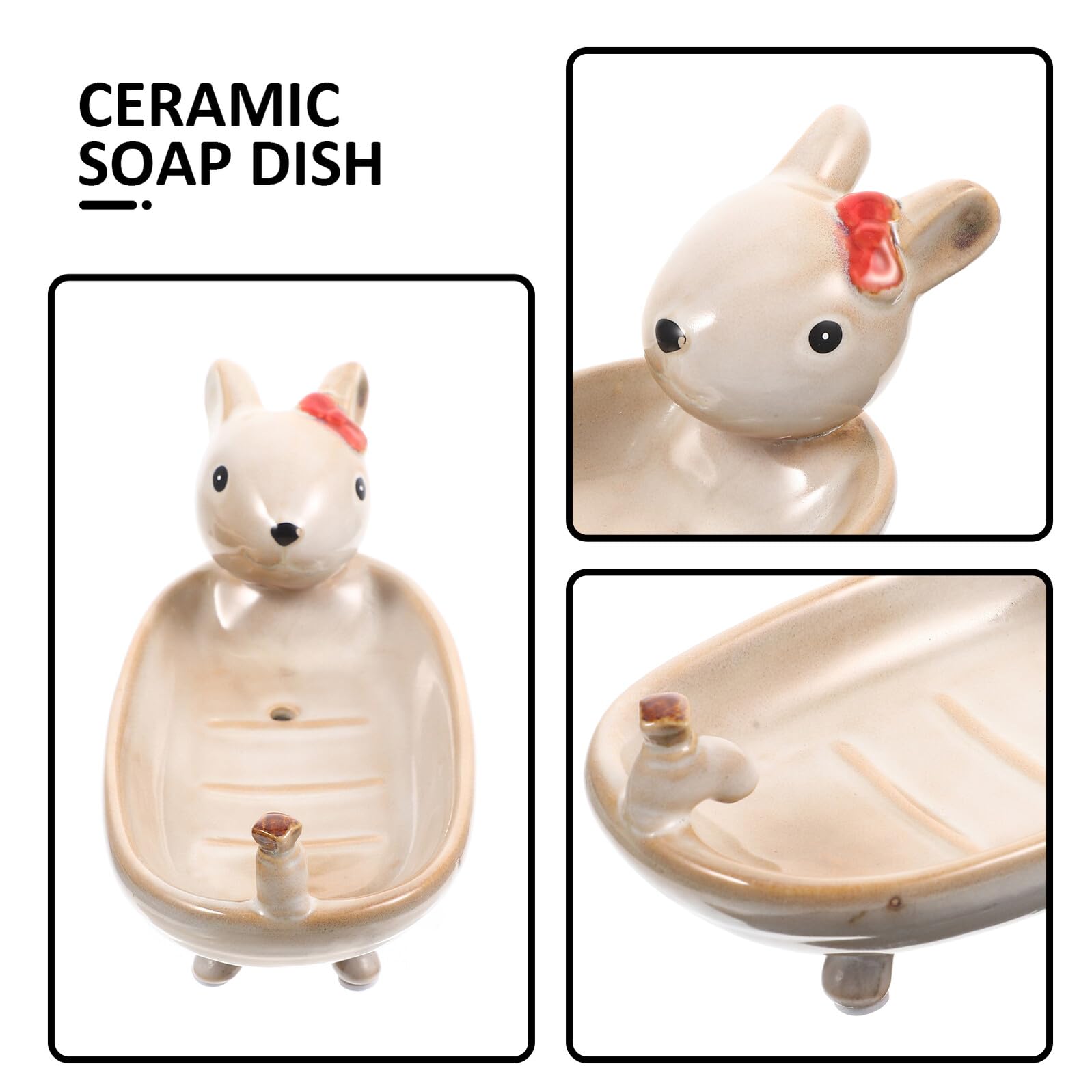 Jabonera de Doble con Diseño de Conejo Resistente al Agua y Estable Bandeja para Jabón y Soporte para Llaves para Lavabo y Baño